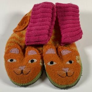 Garnet Hill Boiled Wool Kitty Cat Slippers size 4 house Woolmark 25630 Haflinger